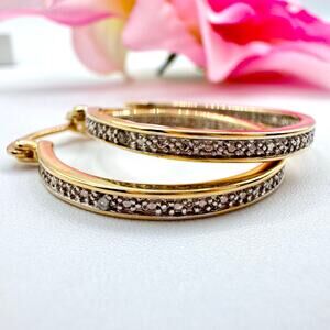 Inside Out Hoop Earrings with Genuine Diamond Accents In Two Tone Signed China